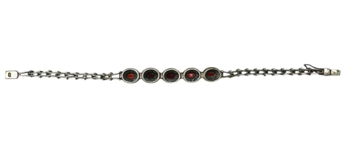 Vintage Art Deco Sterling Silver Garnet Marcasite Tennis Bracelet