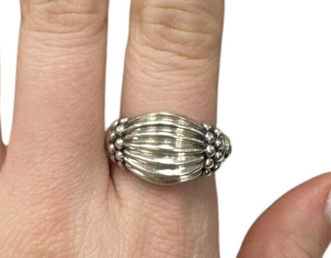 Sterling Silver Vintage Ribbed Beaded Wide Ring size 8.5