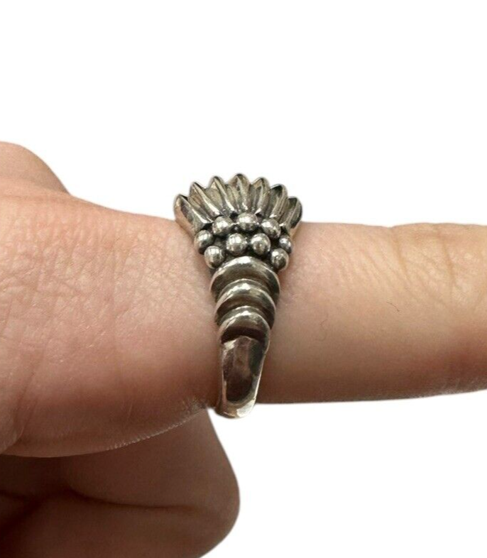 Sterling Silver Vintage Ribbed Beaded Wide Ring size 8.5