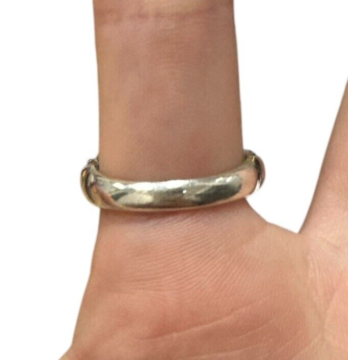 Sterling Silver Vintage Ribbed Beaded Wide Ring size 8.5