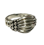 Sterling Silver Vintage Ribbed Beaded Wide Ring size 8.5