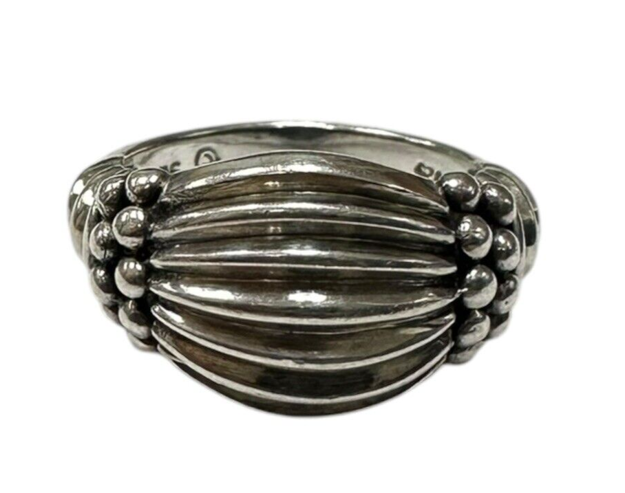 Sterling Silver Vintage Ribbed Beaded Wide Ring size 8.5