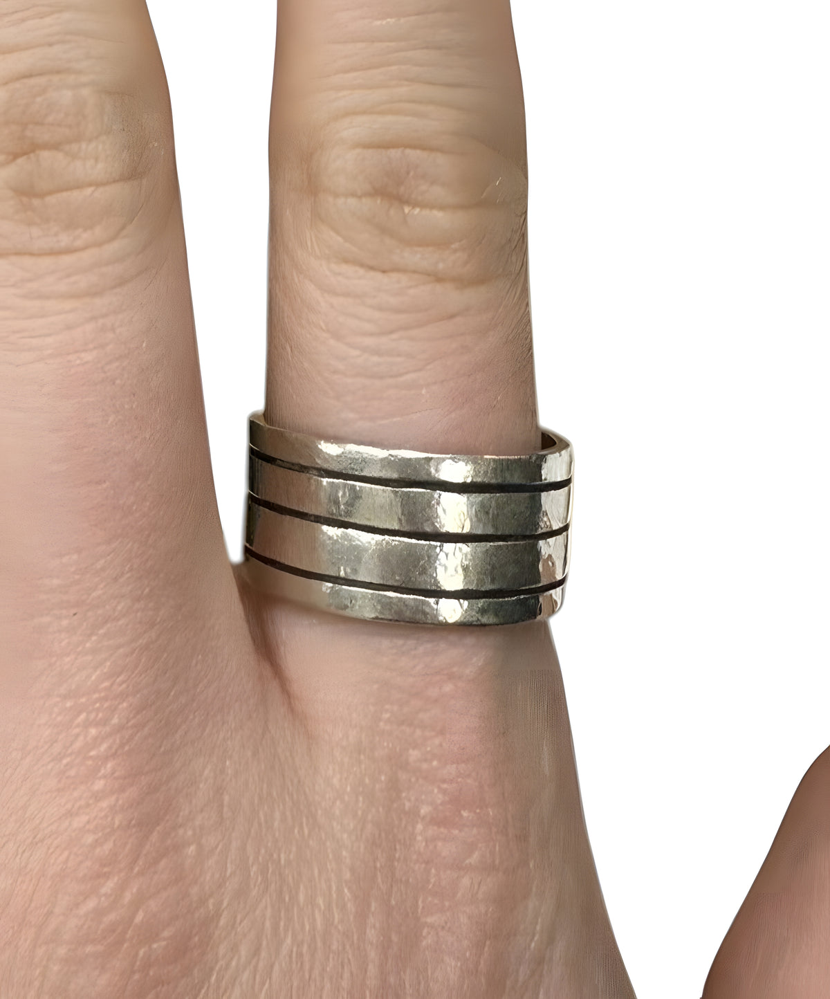 Sterling Silver Vintage Mexico Lined Wide Band Ring Size 9
