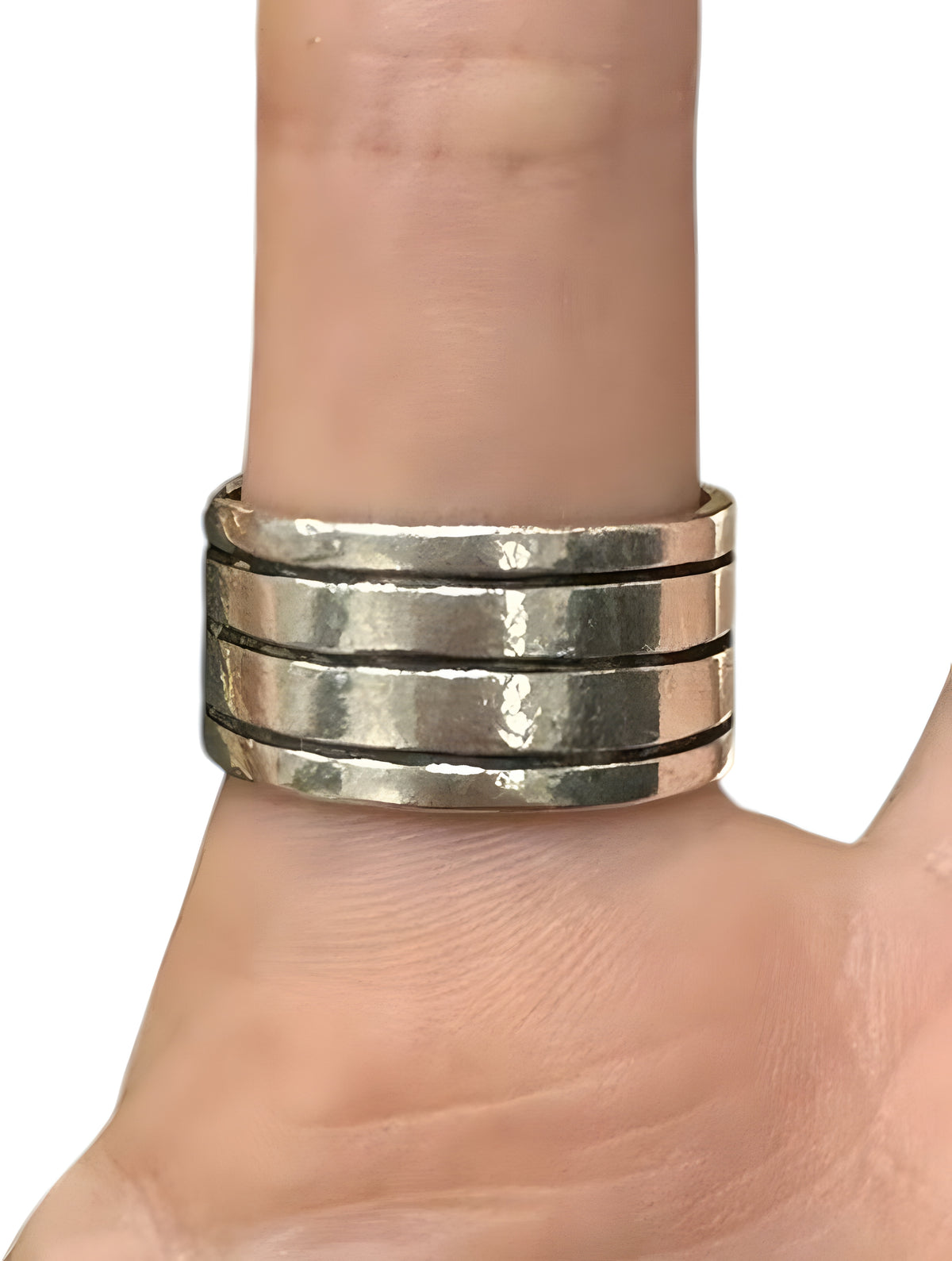 Sterling Silver Vintage Mexico Lined Wide Band Ring Size 9