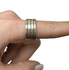 Sterling Silver Vintage Mexico Lined Wide Band Ring Size 9