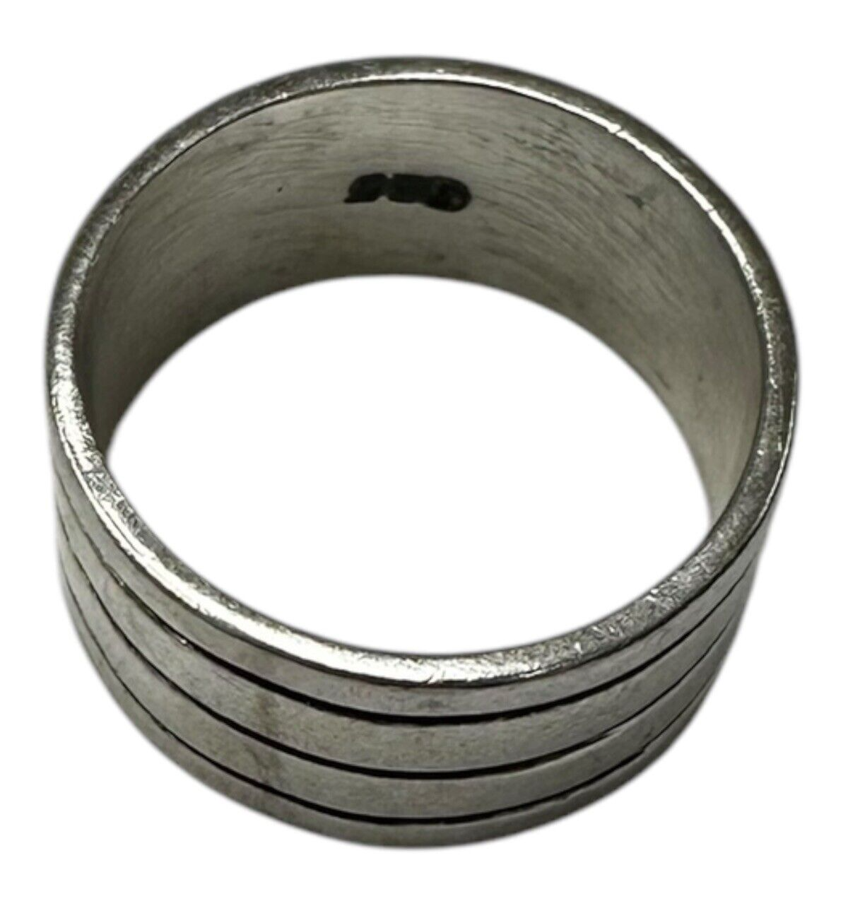 Sterling Silver Vintage Mexico Lined Wide Band Ring Size 9