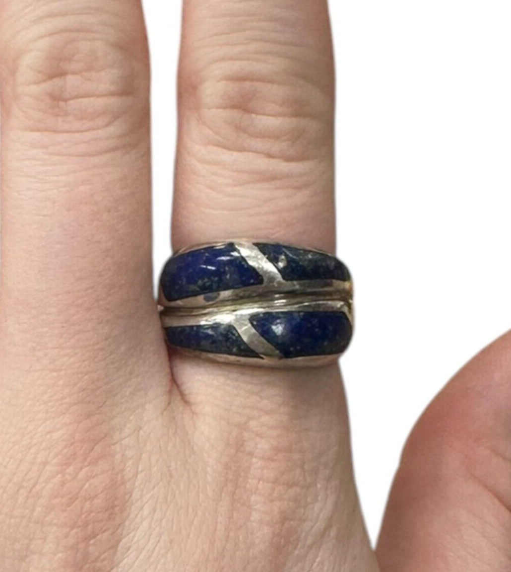 Sterling Silver Lapis Inlay Ring Size 7.25