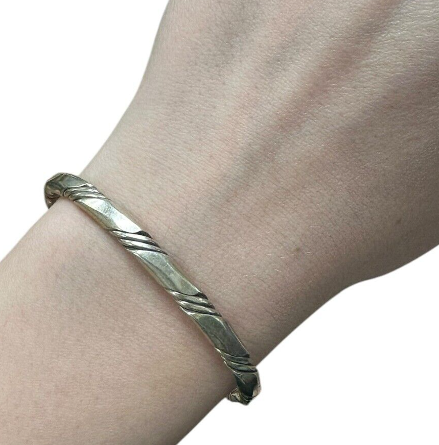 Vintage 925 Sterling Silver Engraved Twisted Cuff Bracelet