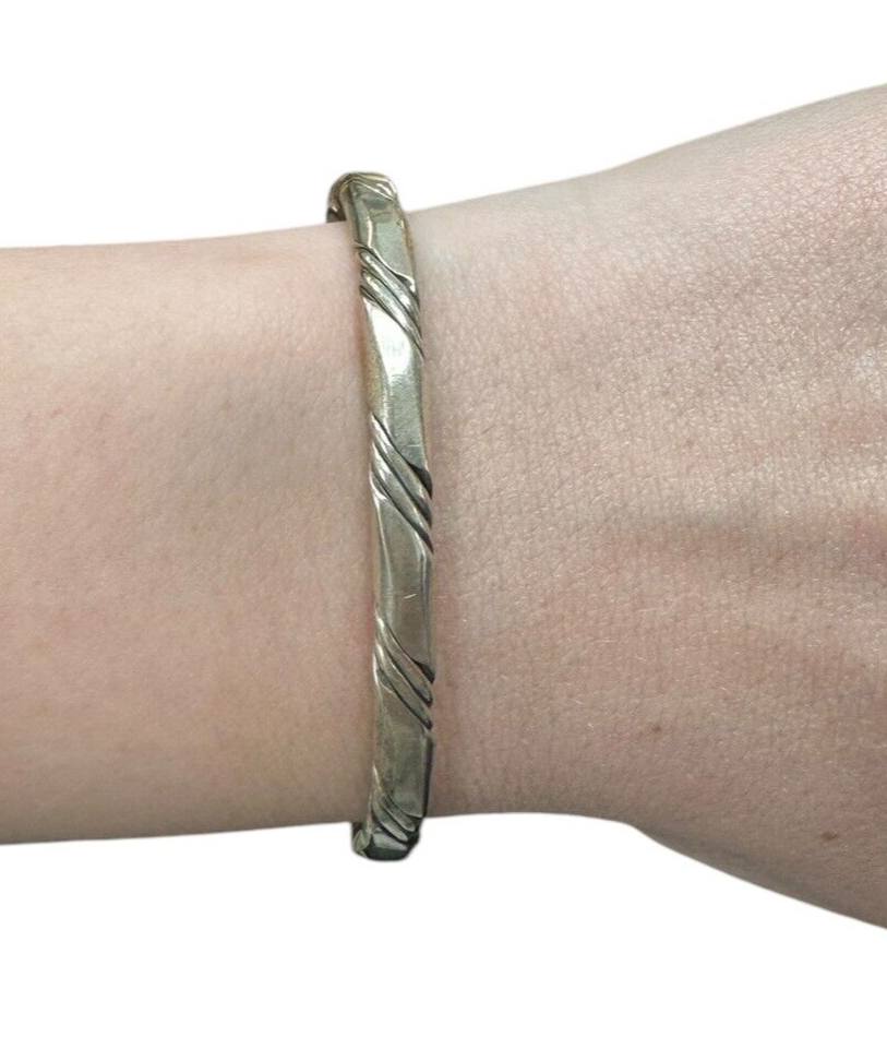 Vintage 925 Sterling Silver Engraved Twisted Cuff Bracelet