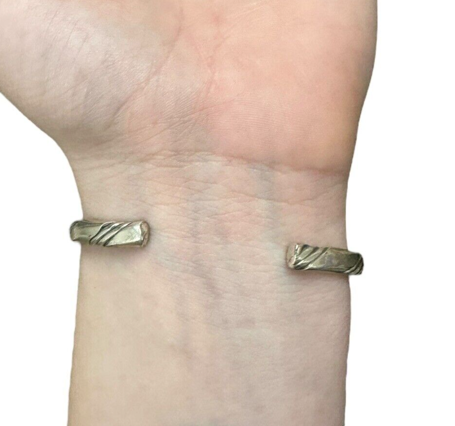 Vintage 925 Sterling Silver Engraved Twisted Cuff Bracelet