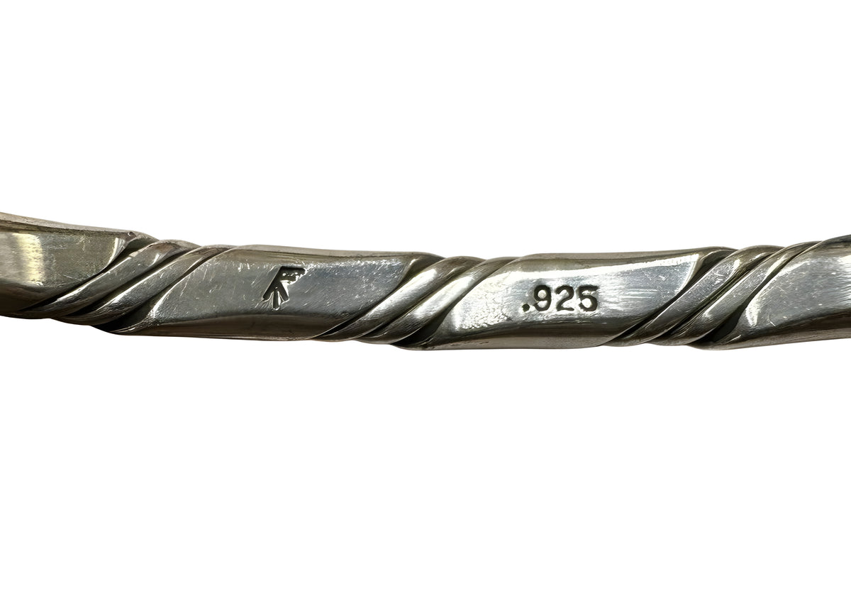 Vintage 925 Sterling Silver Engraved Twisted Cuff Bracelet