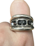 Uno De 50 Sterling silver ring with 3 gray crystals size 8.5