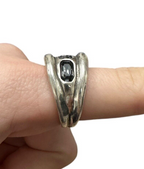 Uno De 50 Sterling silver ring with 3 gray crystals size 8.5