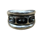 Uno De 50 Sterling silver ring with 3 gray crystals size 8.5