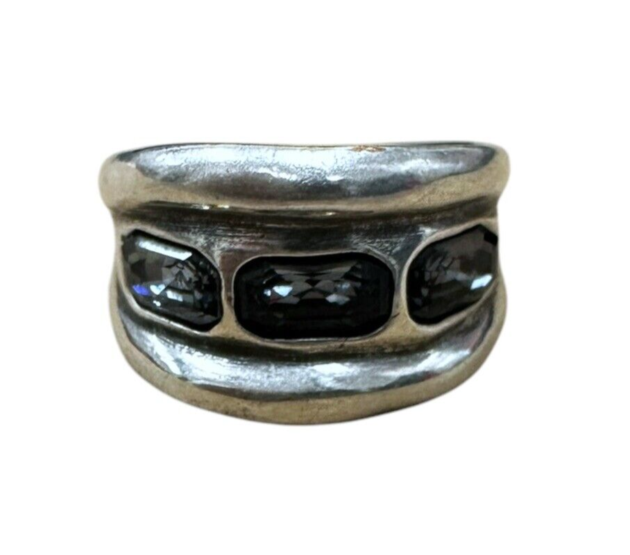Uno De 50 Sterling silver ring with 3 gray crystals size 8.5