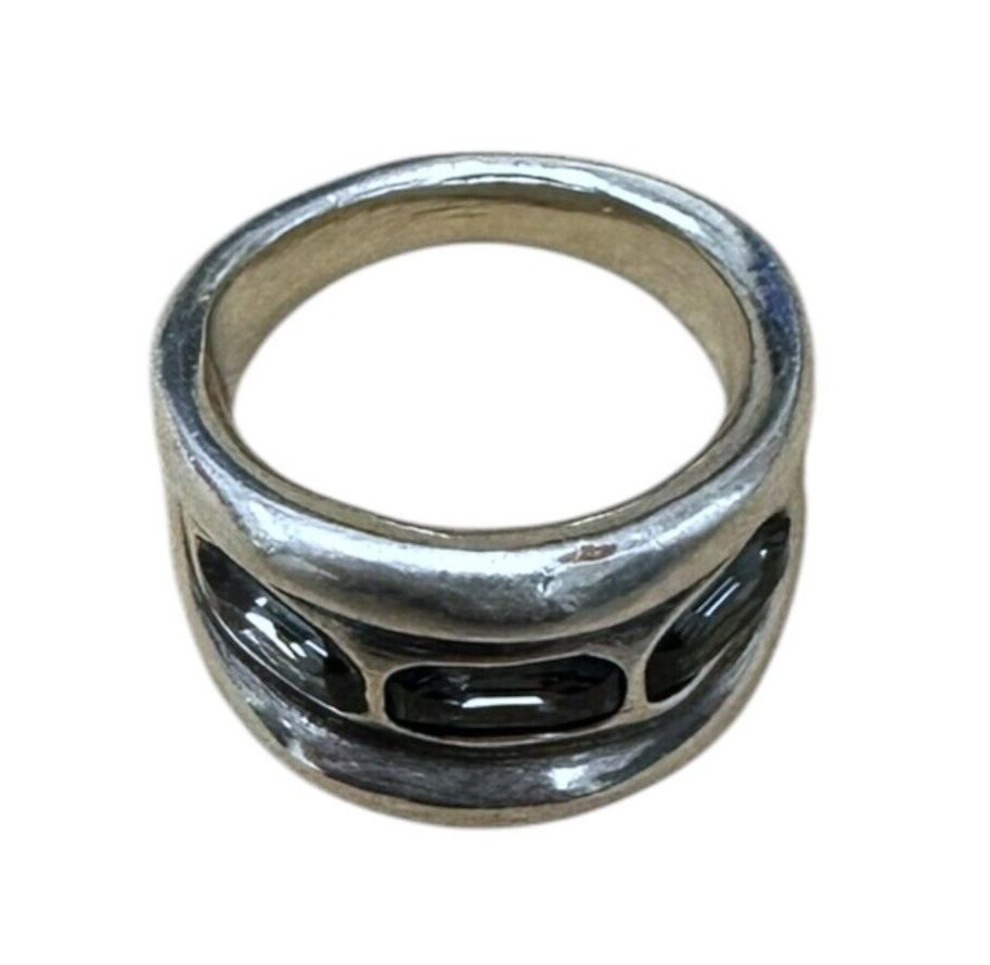 Uno De 50 Sterling silver ring with 3 gray crystals size 8.5
