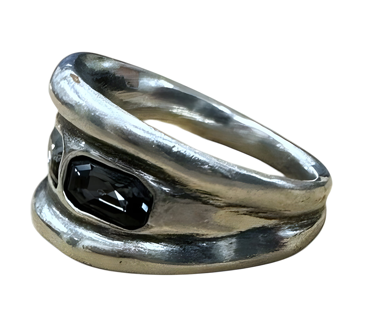 Uno De 50 Sterling silver ring with 3 gray crystals size 8.5