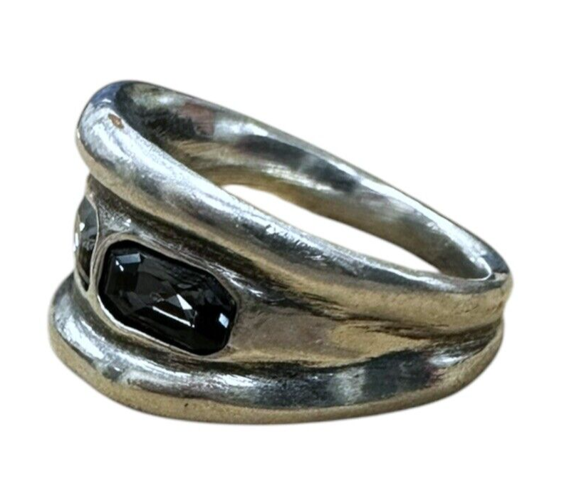 Uno De 50 Sterling silver ring with 3 gray crystals size 8.5