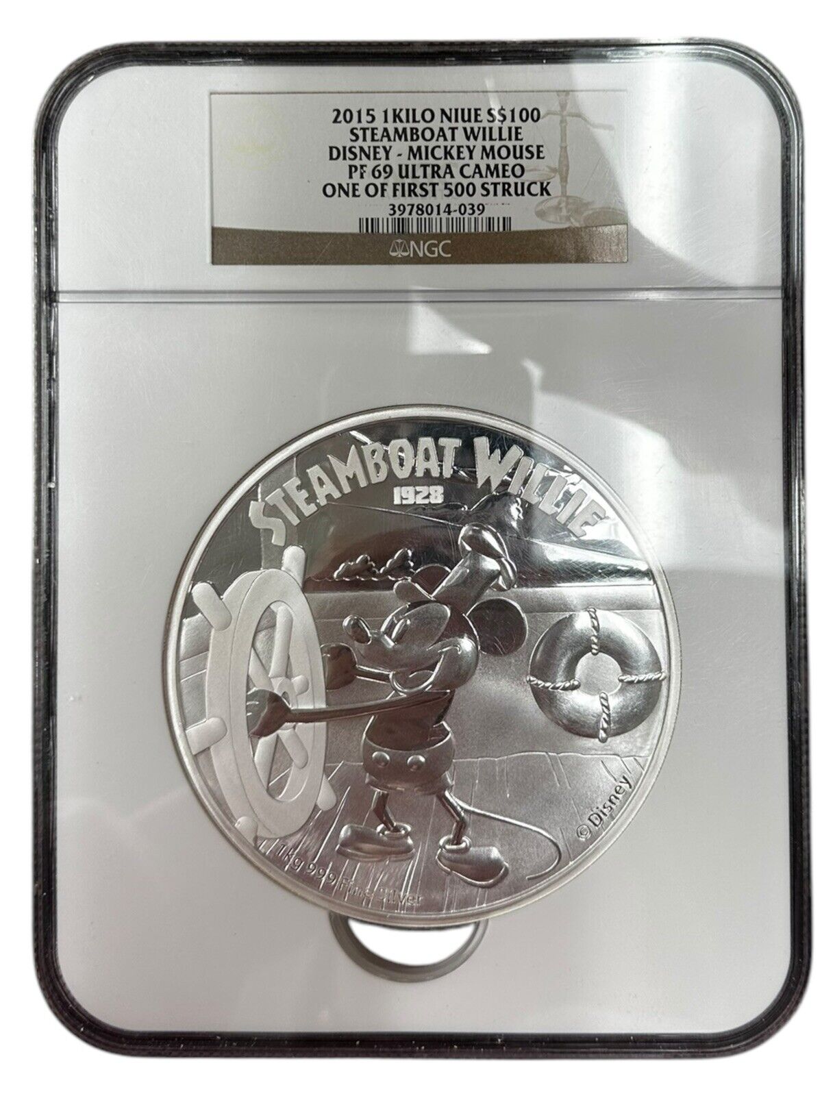 2015 Niue Silver 100 Dollar Steamboat Willie Kilo NGC PF-69