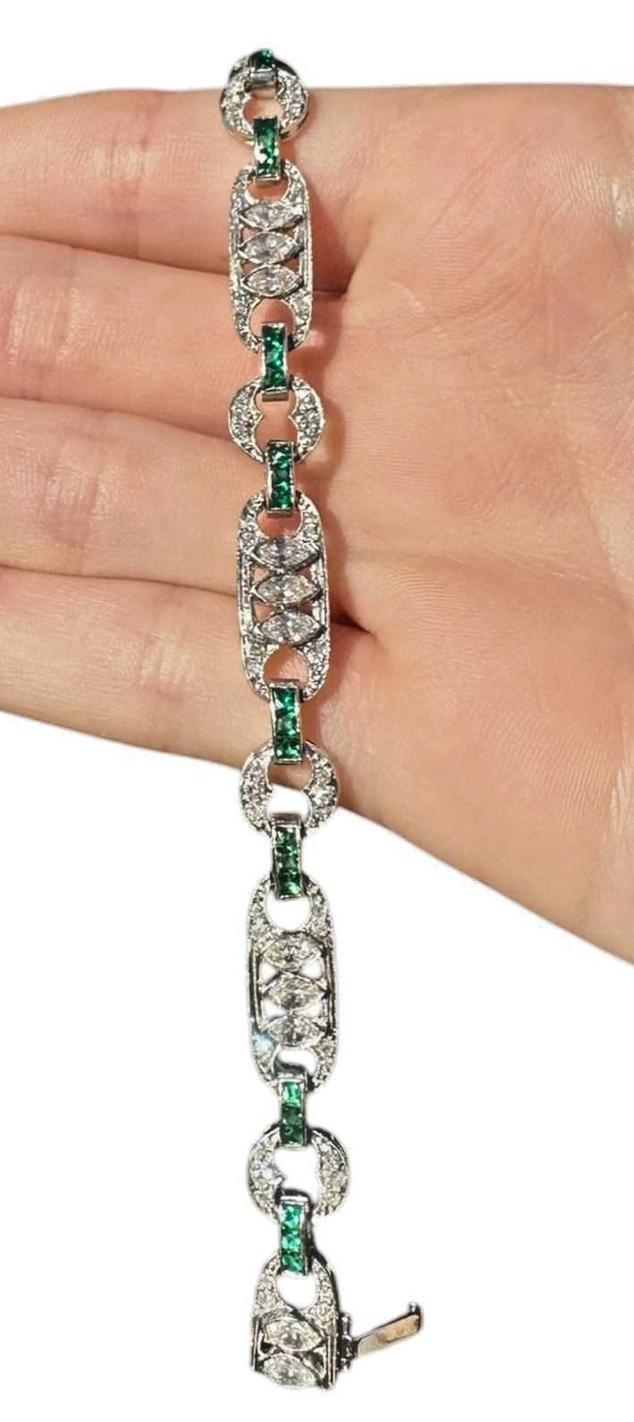 1930's Platinum and 1.90 ctw Diamond Bracelet with 1.00ctw of Emeralds