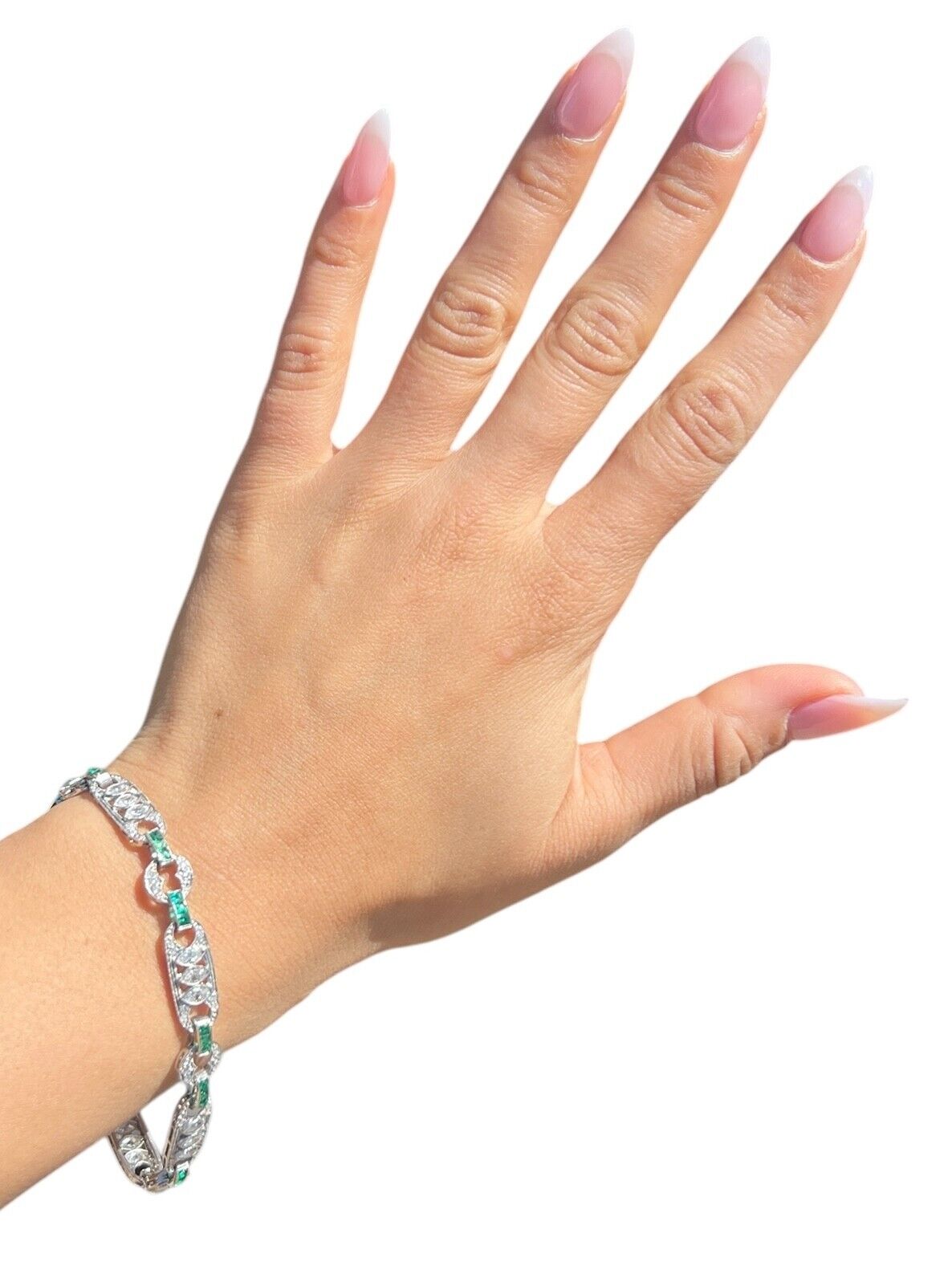 1930's Platinum and 1.90 ctw Diamond Bracelet with 1.00ctw of Emeralds