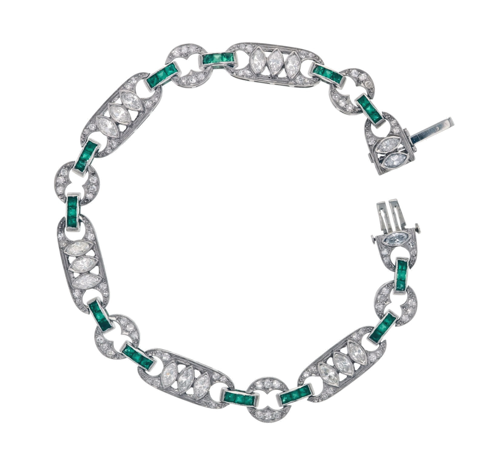 1930's Platinum and 1.90 ctw Diamond Bracelet with 1.00ctw of Emeralds