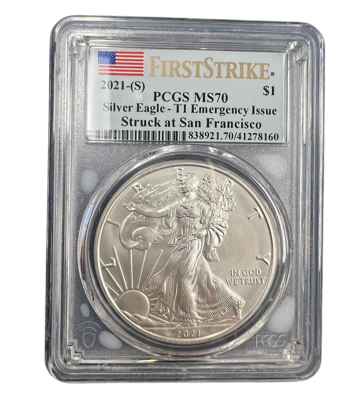 2021-S T1 Silver Eagle PCGS MS70 FS Emergency Issue - Struck at San Francisco