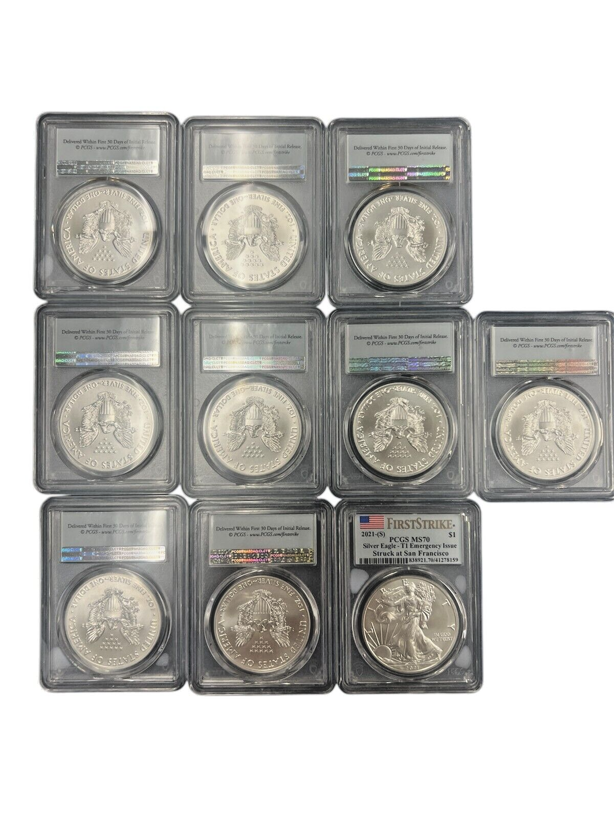 2021-S T1 Silver Eagle PCGS MS70 FS Emergency Issue - Struck at San Francisco