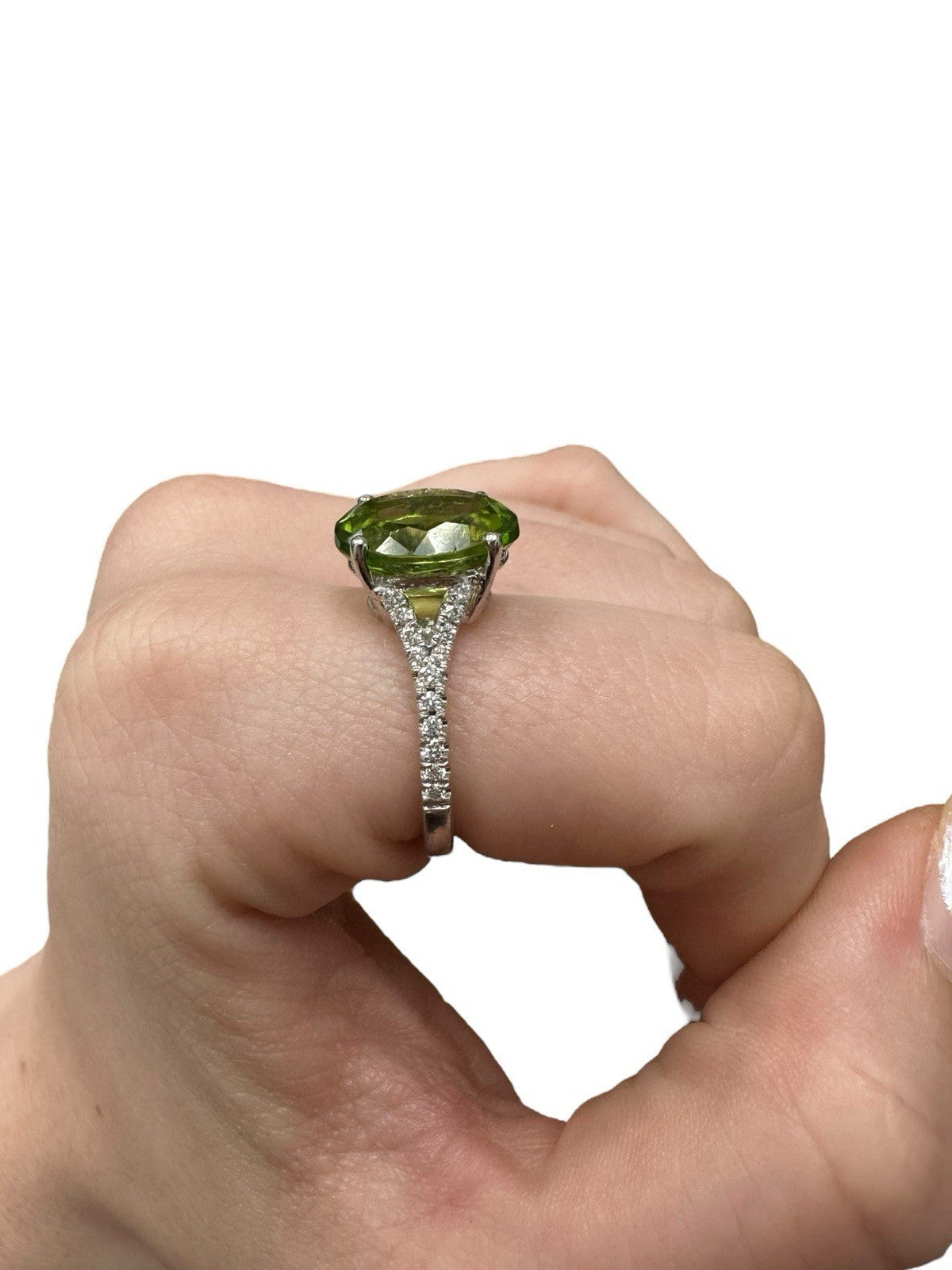 Platinum 5.5 Carat Peridot Ring Size 6.25