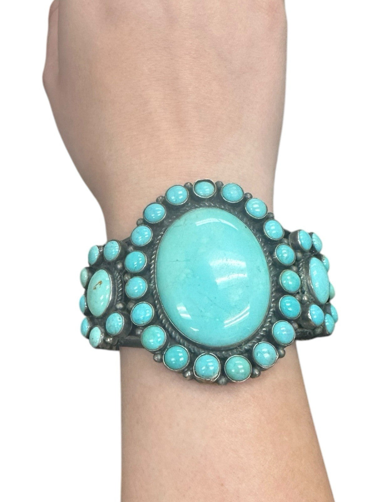 Anthony Skeets Sterling Silver And Turquoise Cluster Cuff