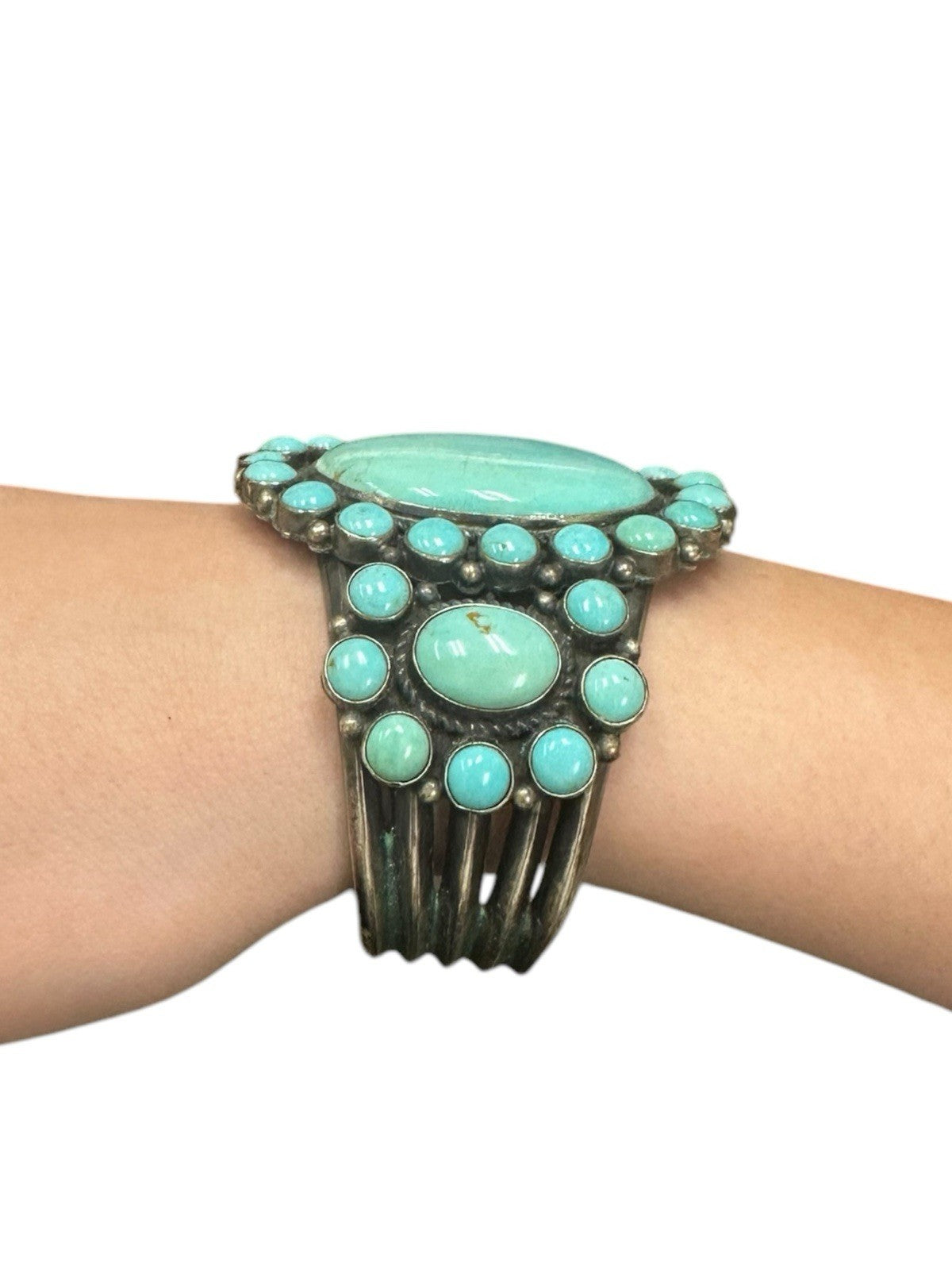 Anthony Skeets Sterling Silver And Turquoise Cluster Cuff