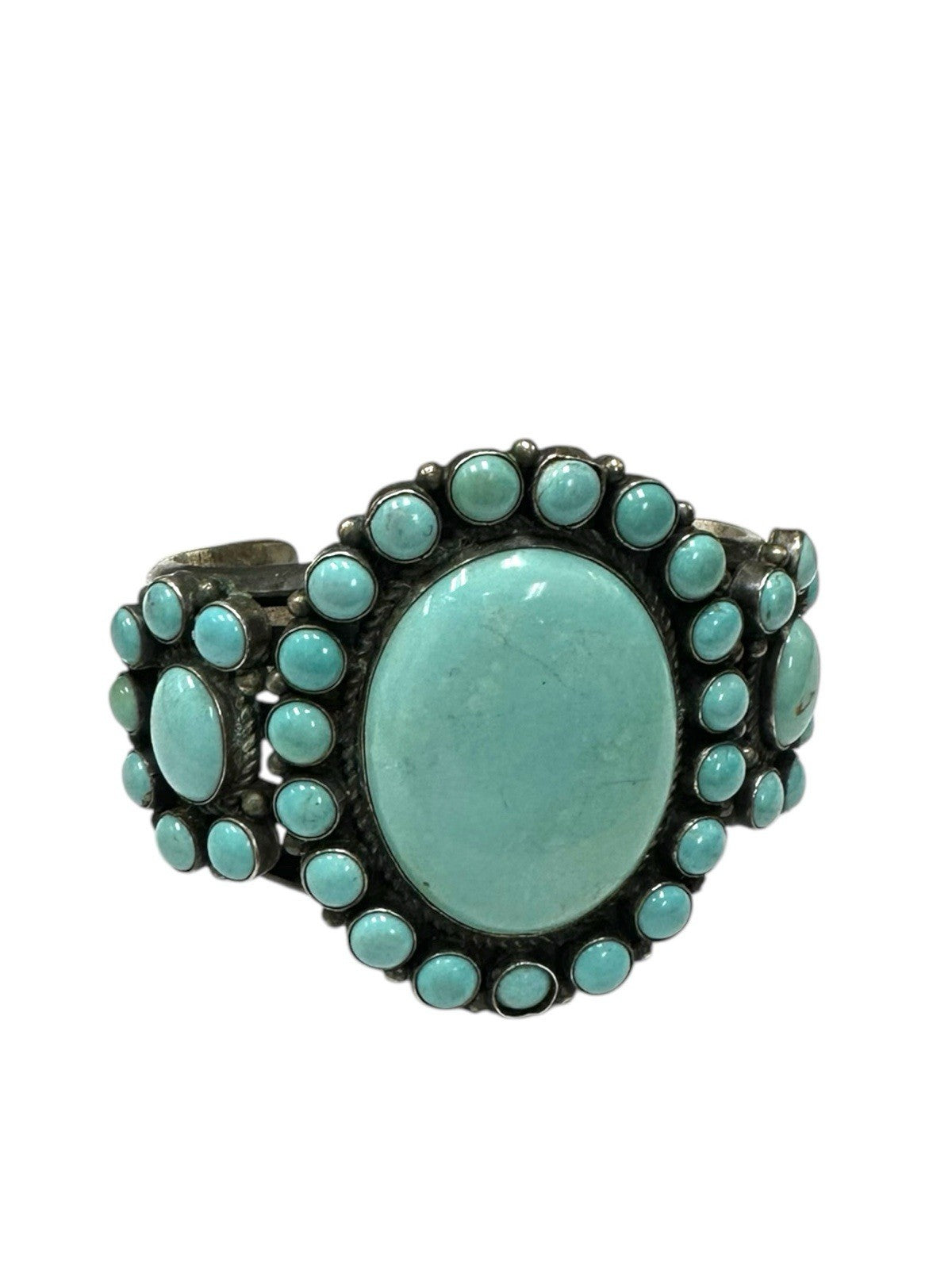 Anthony Skeets Sterling Silver And Turquoise Cluster Cuff