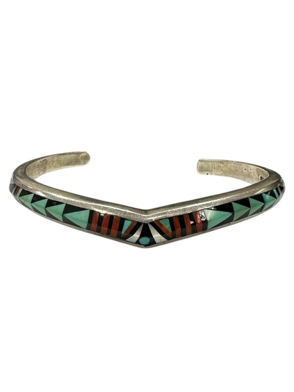 Sterling Silver R.A.B.Q Inlay Chevron Cuff Bracelet