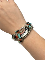 Vintage Zuni Inlay Cuff Bracelet by Herman Cecellicion | Kachina Sterling Silver