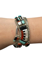 Vintage Zuni Inlay Cuff Bracelet by Herman Cecellicion | Kachina Sterling Silver