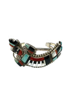 Vintage Zuni Inlay Cuff Bracelet by Herman Cecellicion | Kachina Sterling Silver