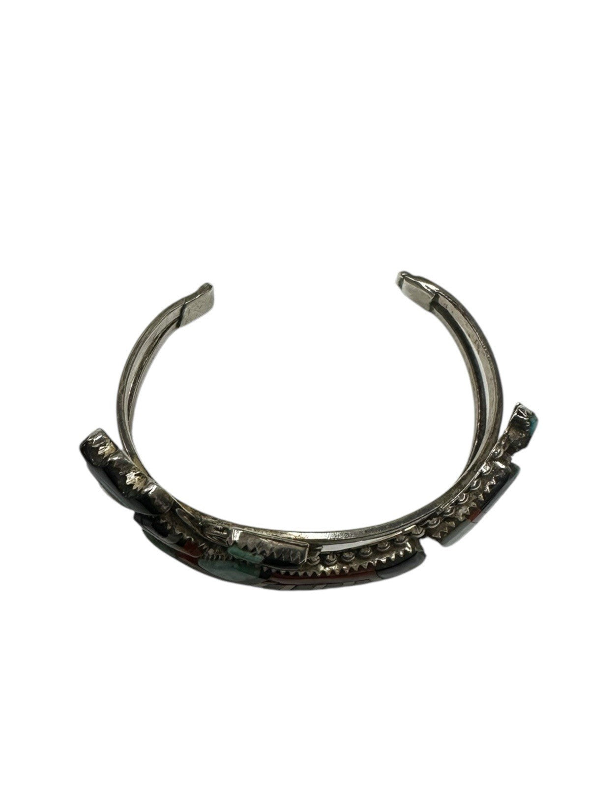 Vintage Zuni Inlay Cuff Bracelet by Herman Cecellicion | Kachina Sterling Silver