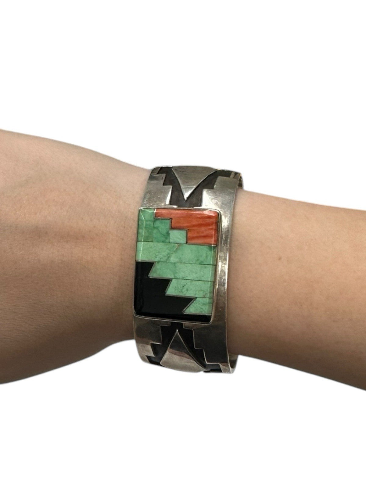 Vintage Verna Vacit Zuni Sterling Silver Inlay Cuff bracelet