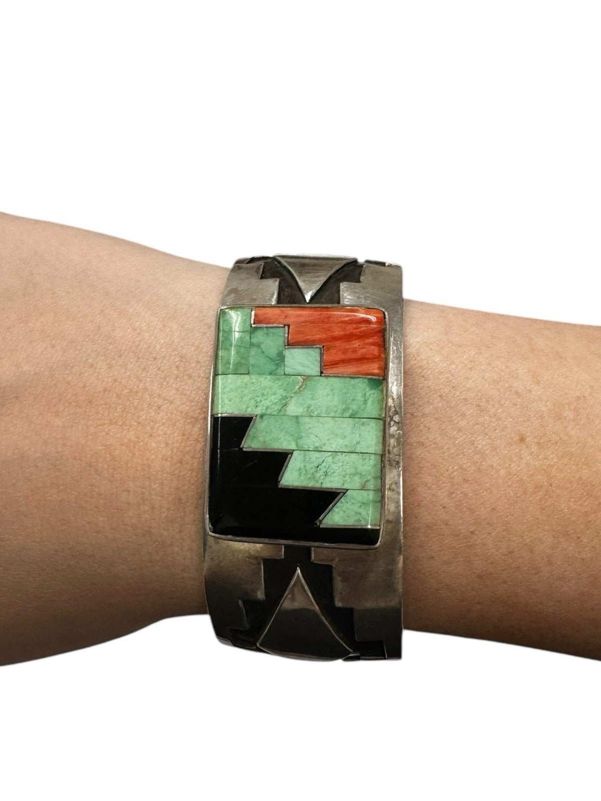 Vintage Verna Vacit Zuni Sterling Silver Inlay Cuff bracelet