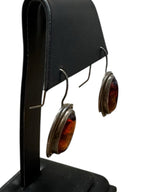 Sterling Silver And Baltic Amber Oval Drop Earrings