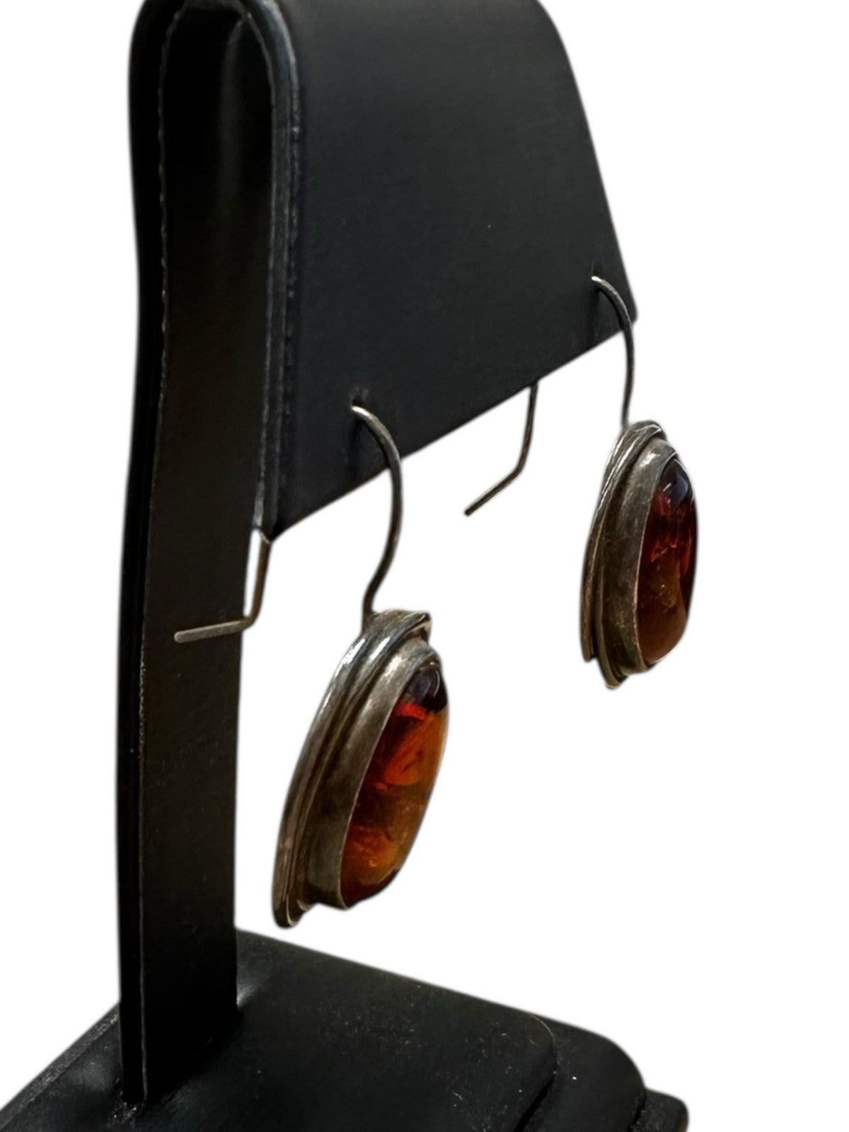 Sterling Silver And Baltic Amber Oval Drop Earrings