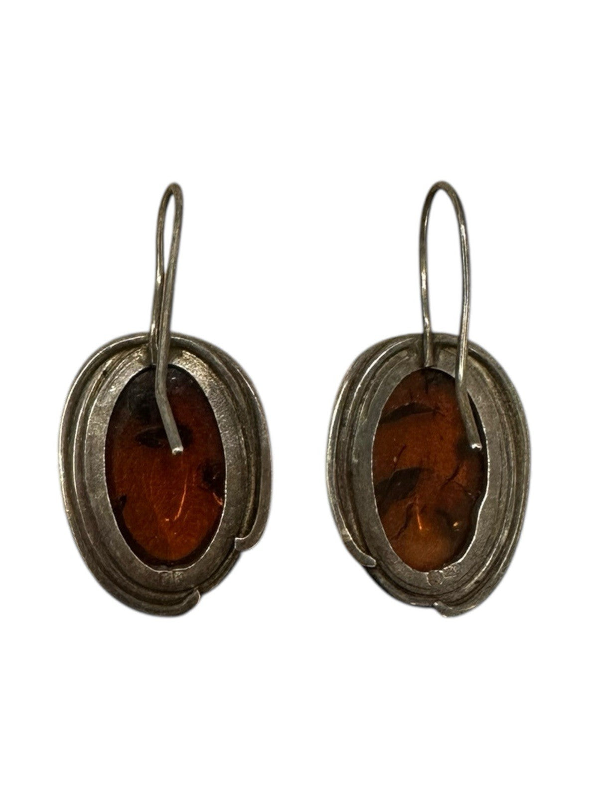 Sterling Silver And Baltic Amber Oval Drop Earrings