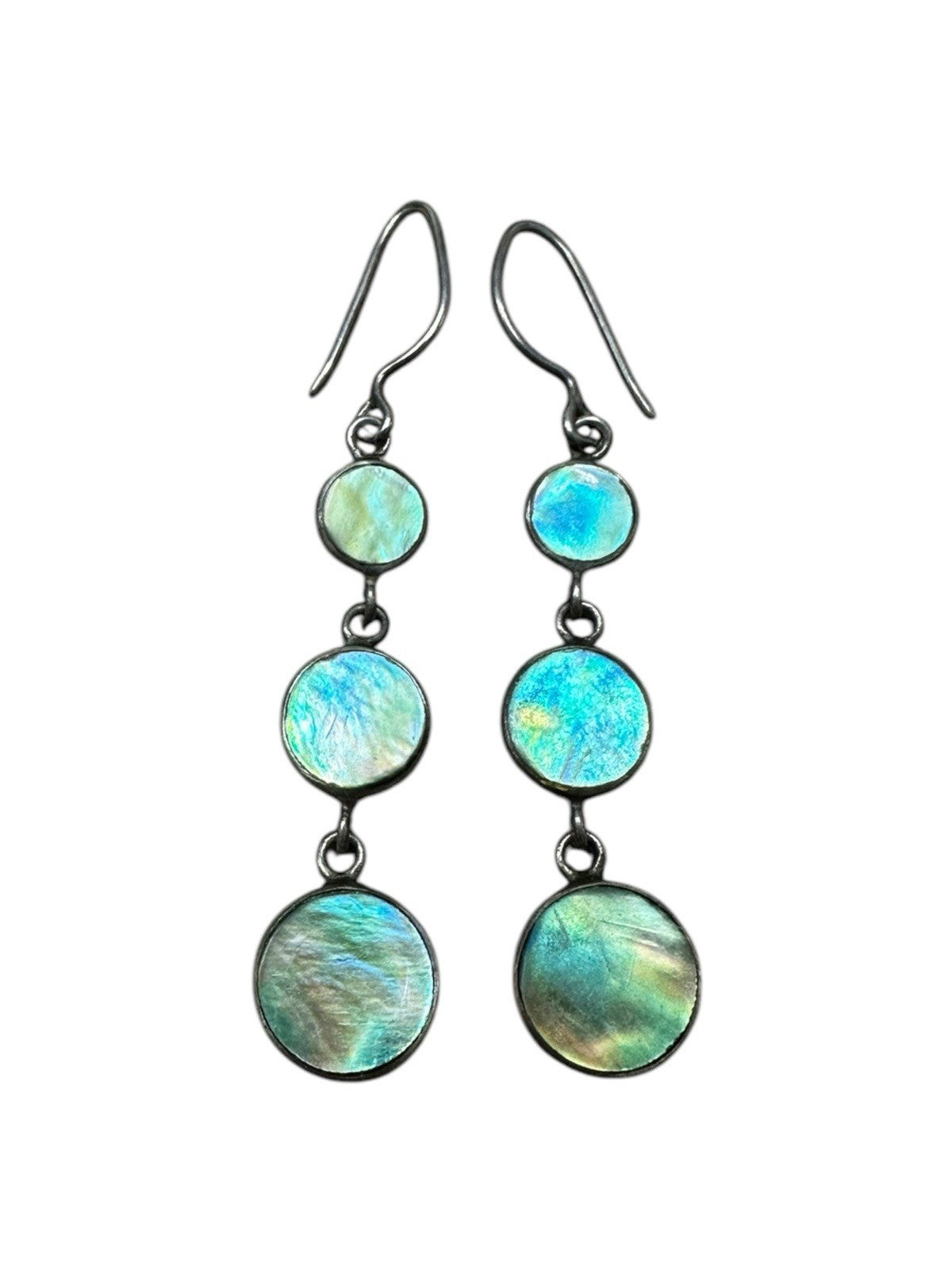 Sterling Silver Abalone Shell Round Drop Earrings