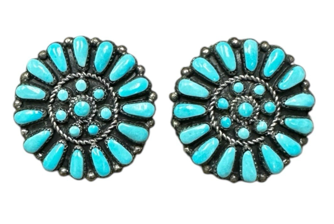 Sterling Silver Zuni Earrings Sleeping Beauty Turquoise