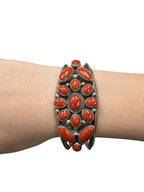 Sterling Silver Navajo Red Coral Cluster Cuff Bracelet