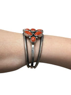 Sterling Silver Navajo Red Coral Cluster Cuff Bracelet
