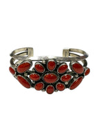 Sterling Silver Navajo Red Coral Cluster Cuff Bracelet