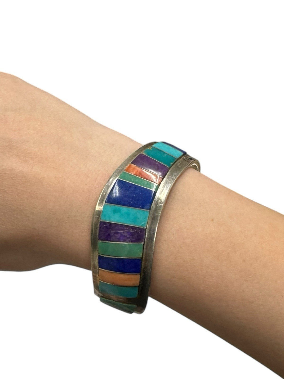 Sterling Silver Multistone Channel Inlay Sterling Silver Cuff Bracelet