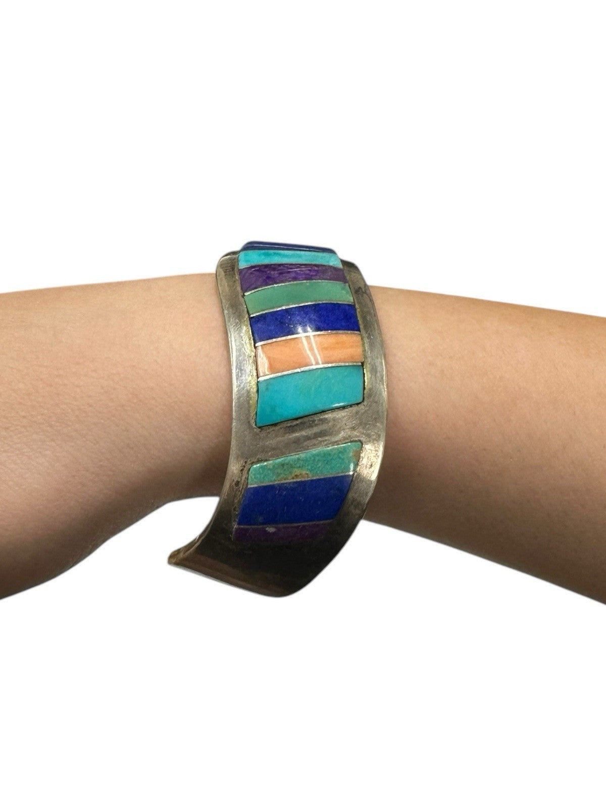 Sterling Silver Multistone Channel Inlay Sterling Silver Cuff Bracelet