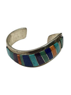 Sterling Silver Multistone Channel Inlay Sterling Silver Cuff Bracelet